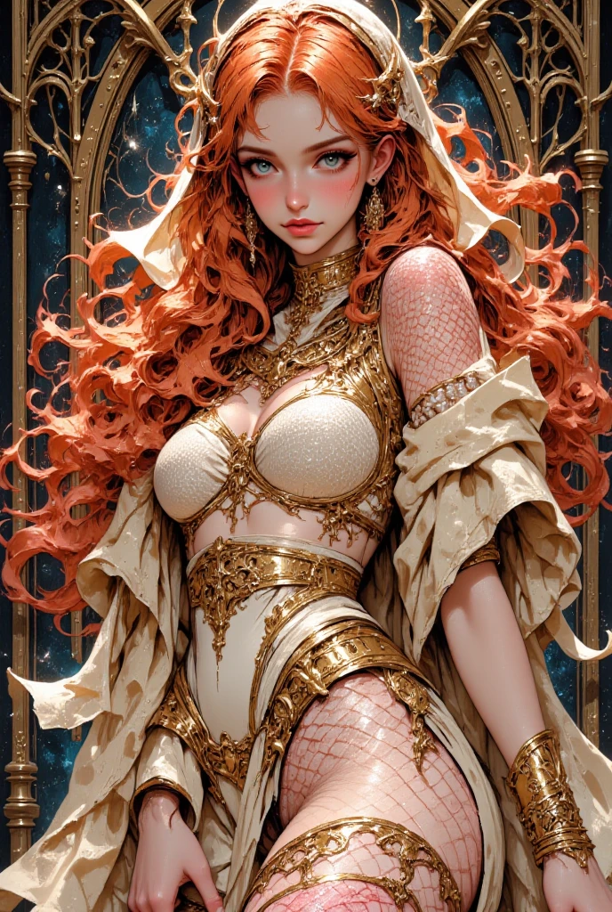detailed lips, long wavy hair, serpents for hair, fierce expression, pale complexion, mesmerizing gaze, vibrant colors, soft lighting, (hyperrealistic), (illustration), (high resolution), (8K), (extremely detailed), (best illustration), (beautiful detailed eyes), (best quality), (ultra-detailed), (masterpiece), (wallpaper), (photorealistic), (natural light), (detailed realistic beautiful face), (high detailed realistic skin texture), (anatomically correct), (solo), (1 girl), (high detailed realistic hair), (caramel hair:1.35), (heterochromic eyes), (detailed eyes), (red eyes softlens:1.37), (sparkling eyes), (realistic big breasts:1.5), (slender abs), (dynamic pose), (closed tiny mouth:1.3), (concentrated expression), (upon body from head to thigh:1.55), (looking at viewer),
