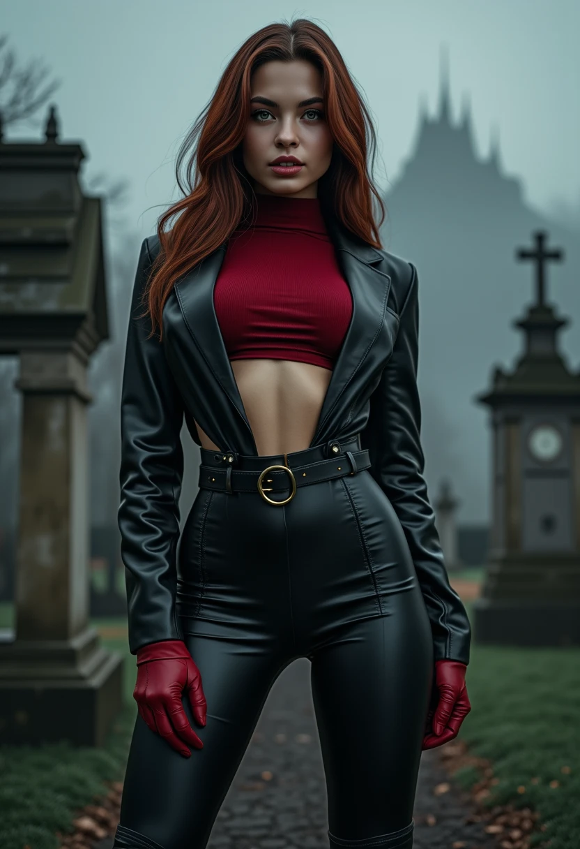 Witch Hat, High Resolution, HD, Long Hair, Red Hair, Earrings, Giantess 67ft tall Emma Watson, Leather Jacket, Leather Skirt, Over the Knee Combat Boots, Heel 3.5 Inches, Glowing Green Aura surrounding her, With Fire, Destroying London in a Fit of Rage,Luaghing manically, Large breasts, Buildings collasped,