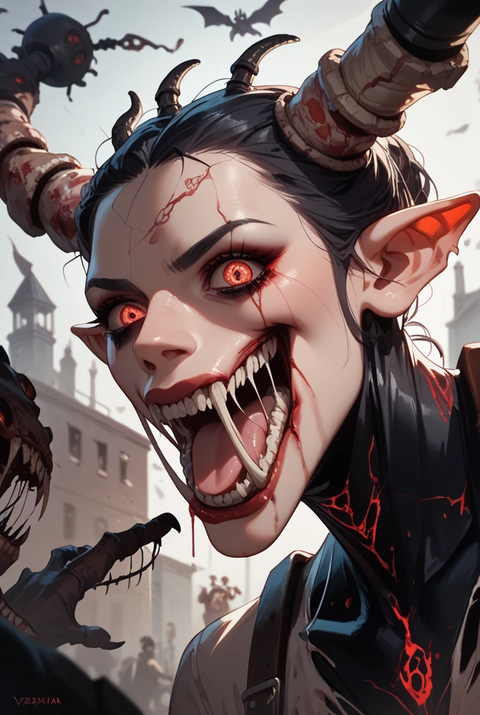 frenzied, mad, angry, enraged, a beautiful expression of utter madness consumed by chaos