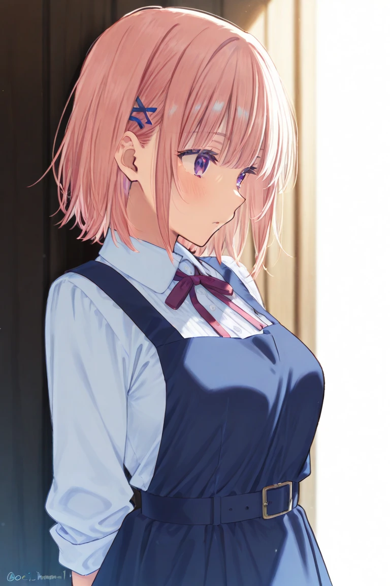 masterpiece, Highest quality, High resolution,(throw_hand grabbing chest),,One girl, One boy,Age difference,bow tie,Blonde,chest,Long Hair,Pink Hair,pleated skirt,Tucked in shirt,short hair,skirt,smile,Tent shirt,amusement_garden,breasts grab,腕をつかむ女の子