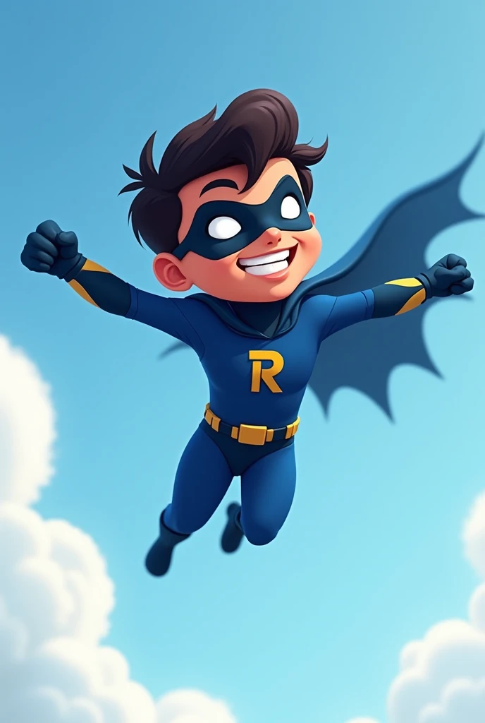 ((masterpiece, best quality)),(complex light), solo, 1boy, full body, johnny  x, superhero, yellow gloves, <lora:Johnny-X1-10_0806:0.6>, long sleeves, cape, blue eyes, blue sky, simple background,