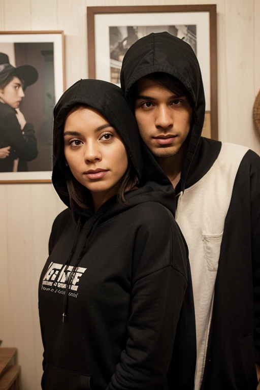 There are 20 Year old couple sitting if front on a swing in the Dubai beach beautiful greenery view, wearing a black and white hoodie, write on it lovely couple, sitting on a moon, heart emoji, holding hands in the moonlight realistic art painting