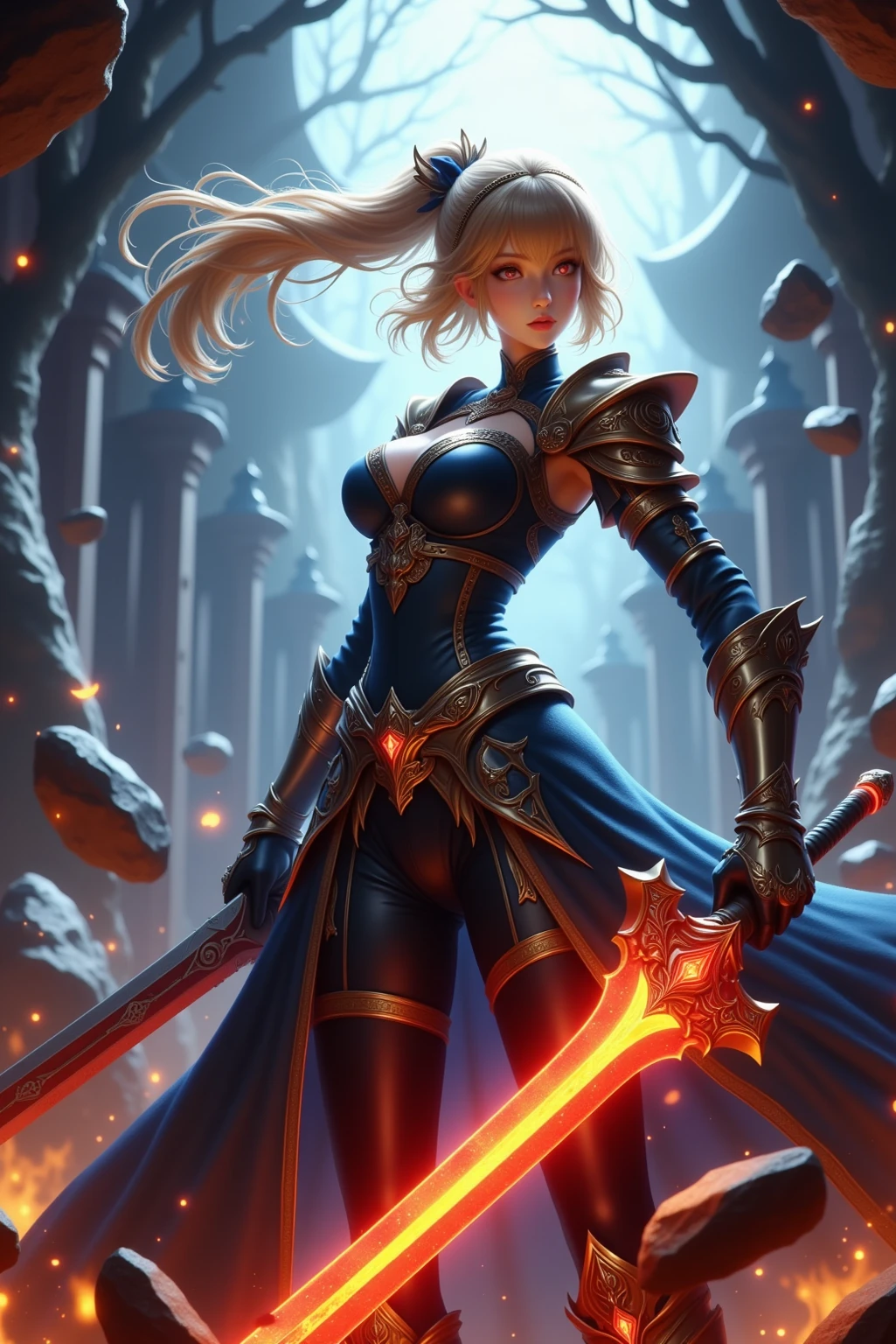 Lux, blue eyes, blonde , league of legends, plate armor, big boobs, scepter, light magic, partical effects, waifu, belly, hot Demacia, fit , magic, fantasy --auto
