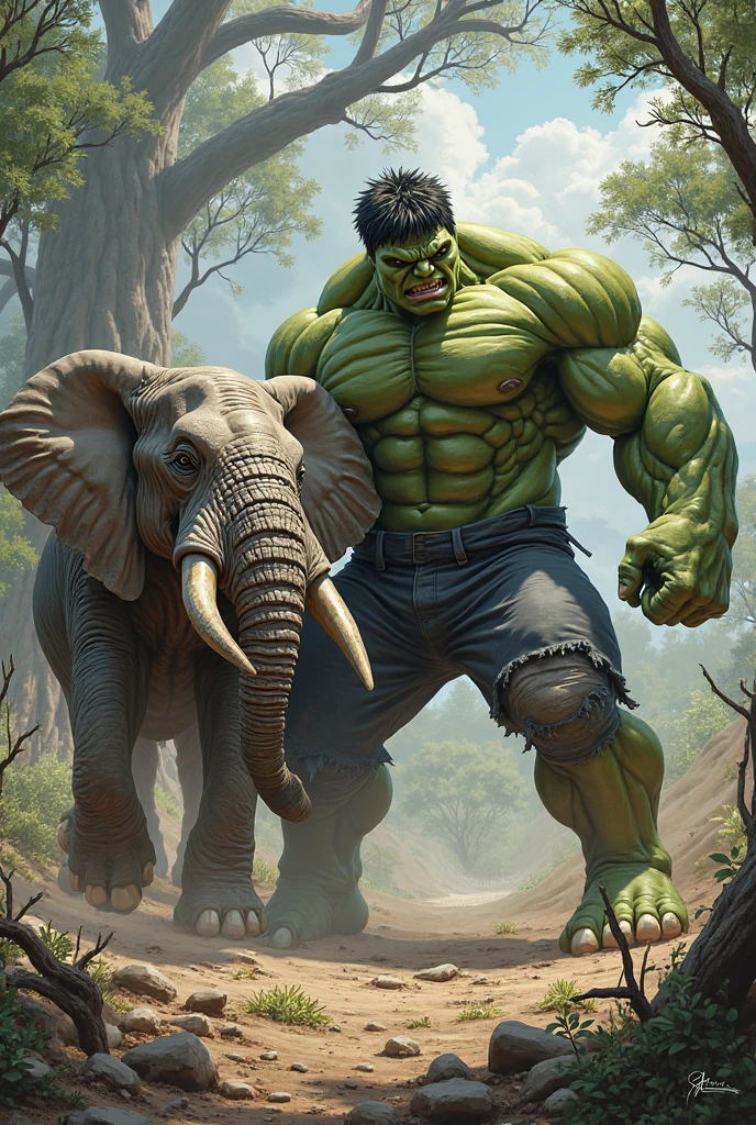 Hulk Riding a sit up big green rhino