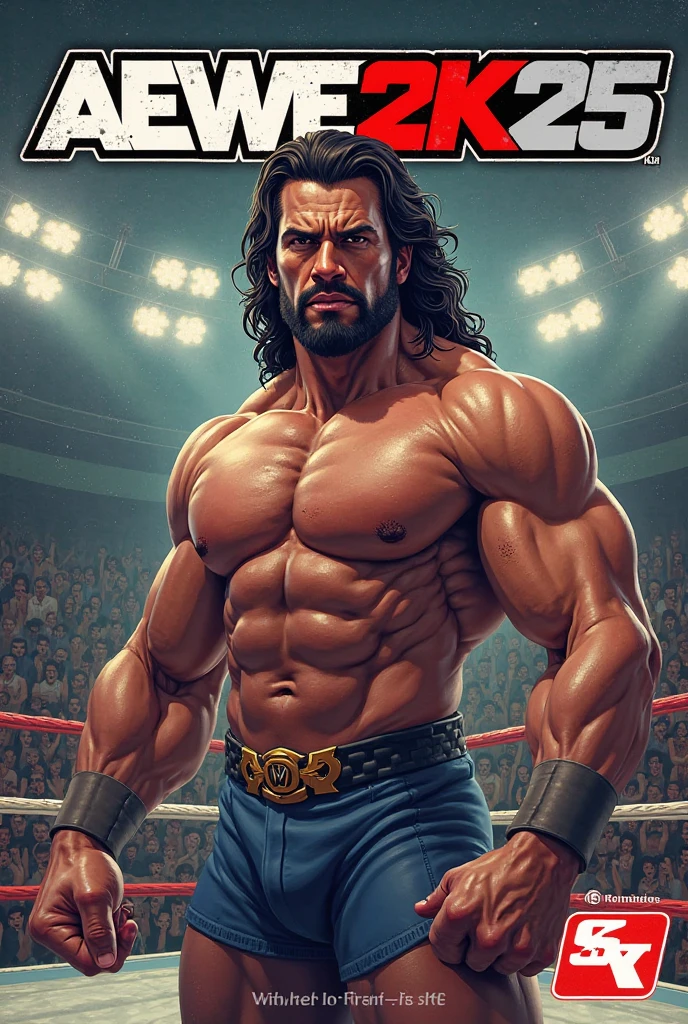 Long hairs bodybuilder man in gym bigger biceps like cartoon 