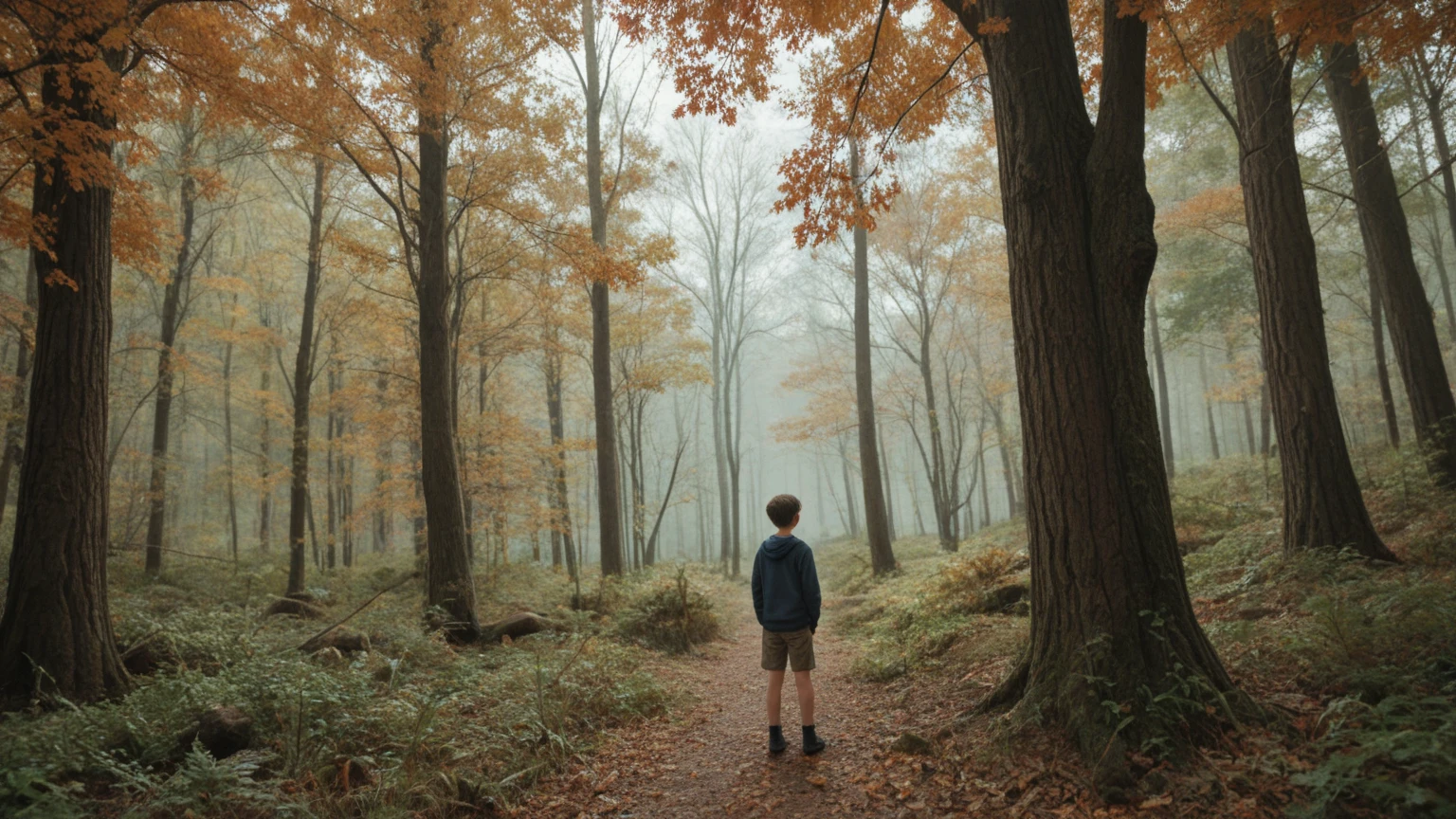 (Masterpiece:1.2, Best Quality), Forest, A Boy, Boy, Redhead, , Thinking