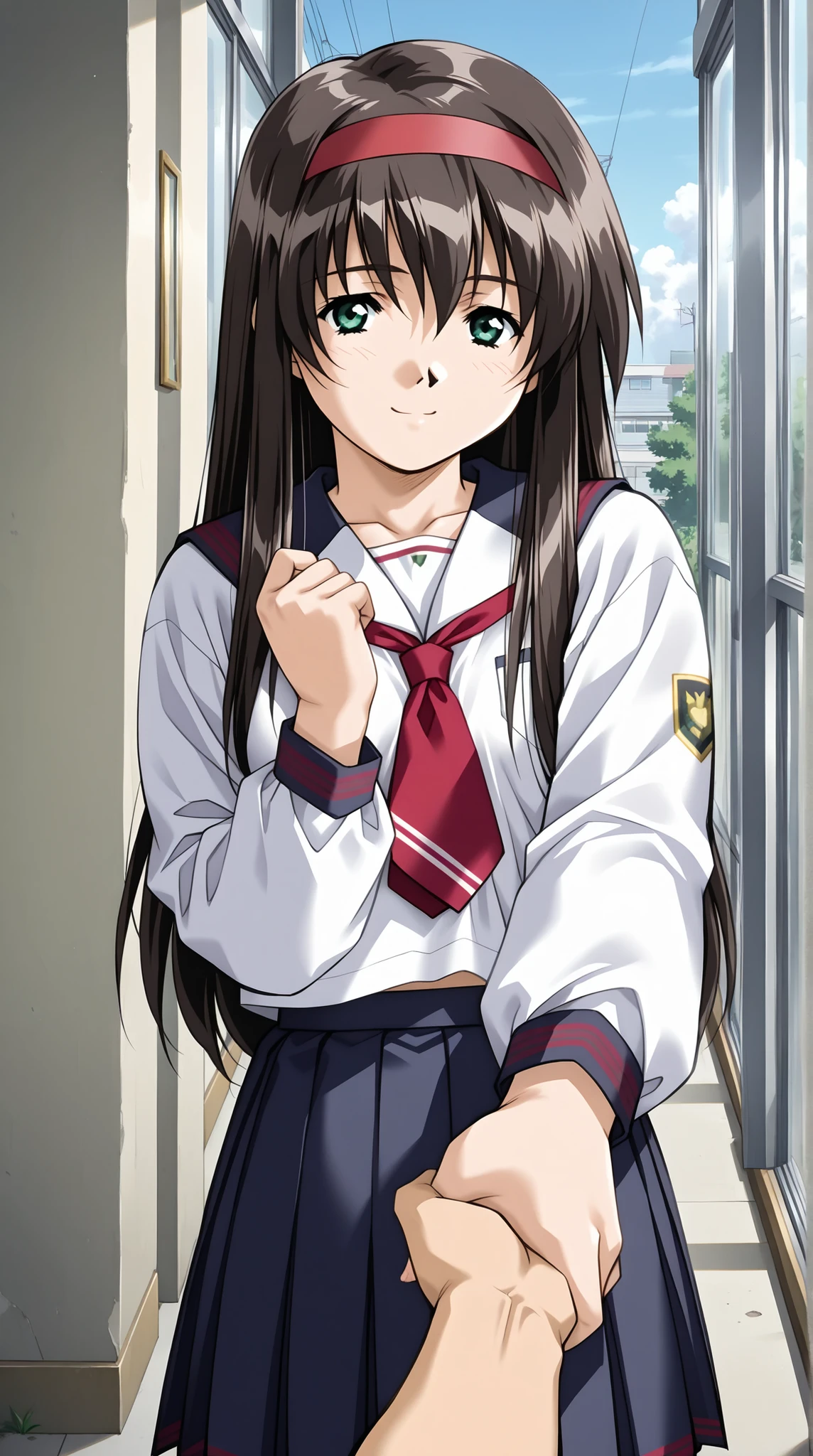 himeno,gentle girl,hairband,school uniform,white_serafuku,long sleeves,thighs,1990s \(style\),
BREAK upper body,guided breast grab, guiding hand, grabbing,guided breast grab,one handed breast grab, pov, deepgrab, deep skin, breast grab,looking at viewer, seductive smile,
BREAK (masterpiece,best quality:1.2),amazing quality,ultra detailed,ultra-detailed,very aesthetic,absurdres,general,highres,newest,scenery,beautiful detailed hair,beautiful detailed eyes,beautiful detailed,nsfw,uncensored,solo focus,