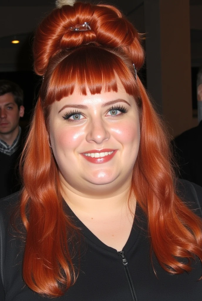 cute chubby girl, 32 years old, ginger, freckles, full lips, green eyes