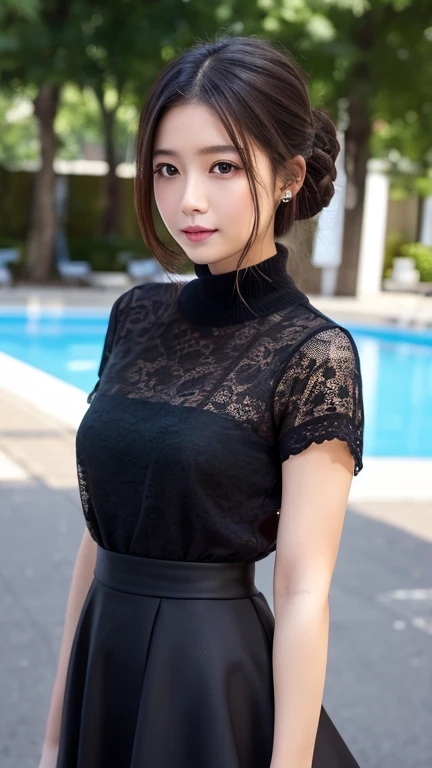 ((Top Quality, 8k, Masterpiece: 1.3)), 1 12-year-old girl, Beauty with slender abs: 1.3, (Medium Short Hair, Small: 1.2), Uniform: 1.1, Ultra Detailed Face, Detailed Eyes, Double Eyelids, Pleated Skirt, Knee High Socks