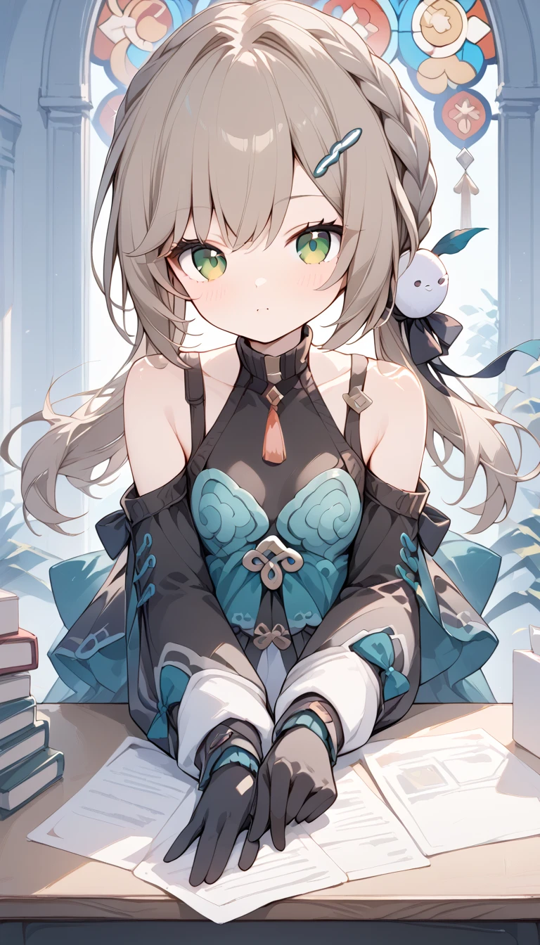 (((4k, masterpiece, top-quality))) ,8k, best quality, high resolution, HD, (arms behind back:1.2), unity 8k wallpaper, (((illustration))), beautiful detailed eyes, extremely detailed face, perfect lighting, extremely detailed CG, lynette, animal ear fluff, animal ears, cat ears, hair bow, (purple eyes:1.1), brown hair, (((single star on left cheek))), bow, green bow, hat, leotard, long sleeves, miniskirt, pantyhose, skirt, top hat, shrug (clothing)