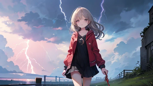  (Brilliant lightning and black thunderclouds:1.2),(A living thundercloud, a black sheep:1.6),(Dark Night:1.1), (Beautiful light production:1.2),(Beautiful skyscrapers:1.2), (Composition from below:1.2), 32K, (depth of sense:1.2), (radial composition:1.2), (dynamic angle:1.2), (dynamic posing:1.1), 
(art drawing:1.1), (cinematic lighting:1.1), (SF:1.2), 
BREAK
(absurdres absolutely resolution:1.2), 
(street thunder god gyaru:1.2), (Black thundercloud sitting on a sheep:1.4),(full body:1.0), (oversized loose off shoulder T-shirts:1.3), (black baseball cap:1.2), ((brown:1.1) hair:1.2), (brown color short twintail hair:1.3), (blush, perfect, detailed exciting surprising face:1.3), (delicate face feature:1.1), (detailed perfect brown eyes:1.3), (largely bent mouth :1.2)