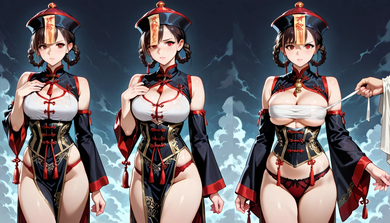 Best Quality, Eve, in mini bikini, Whole body, voluptuous, eating strawberry ice cream, sweating a lot,