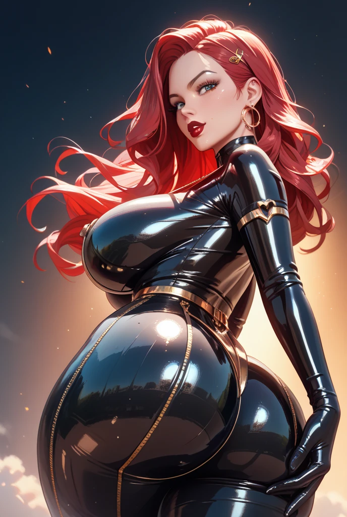 dominatrix girl, sadistic, big hair, curly hair, thick, curvy, tight dress, cute stomach, chubby, long hair