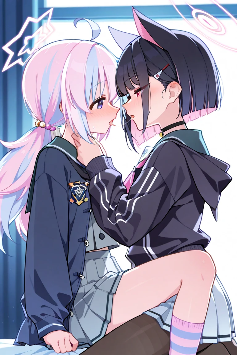 NSFW、8G、highest quality、Highest quality、Real、masterpiece、Mine system、(((Black and pink hair)))、((Knee socks))、(((Two Girls)))、Pink Shirt、Black Skirt、((Twin tails))、(((Idol Group)))、(((stage)))、(((concert)))、No underwear、No bra、