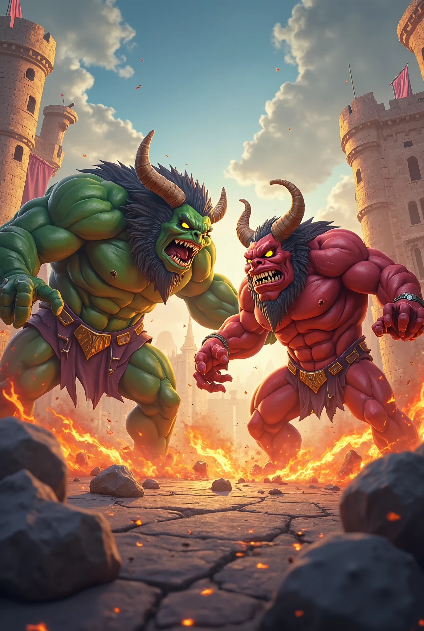 ((Um no, Pumped male demon with hairy dragon appearance and yellow eyes dawns with the (red skinned) e um corpo humanóide com feições feias que mostra sua força Intimidating Enforcera cheia de luxúria e malícia mostrando sua língua preta e dentes afiados babando se masturbando sentado com as coxas abertas olhando de um jeito que parece desafiador, Intimidating Enforcer, shameless, luxurious and seductive, (part of penile heresion, head appearing and becoming thick and hard so that your balls demonstrate satisfaction and relief with greater, bottom balls)), (there is another pumped humanoid demon, but he has white skin, Beyond the mouth, penetration between the groin, sucking the heresy on the penis, gay oral sex, looking satisfied, gaping mouth, gasping, tongue out) they covered his penis with their mouth