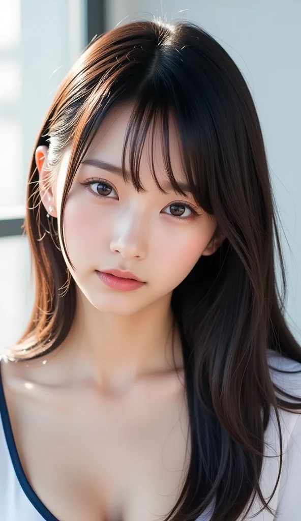 (Ultra-realistic), (figure), (Increased resolution), (8K), (Very detailed), (Best figure), (Beautiful and detailed), (Highest quality), (Super detailed), (masterpiece ), ( wallpaper), (Detailed face), alone, 1 Girl, View your viewers, Fine details, Detailed face, In the Dark, Deep Shadow, Modest, Pure Erotic Face Ace_v1, smile, Long Hair, Black shawl straight hair 46 point diagonal bangs