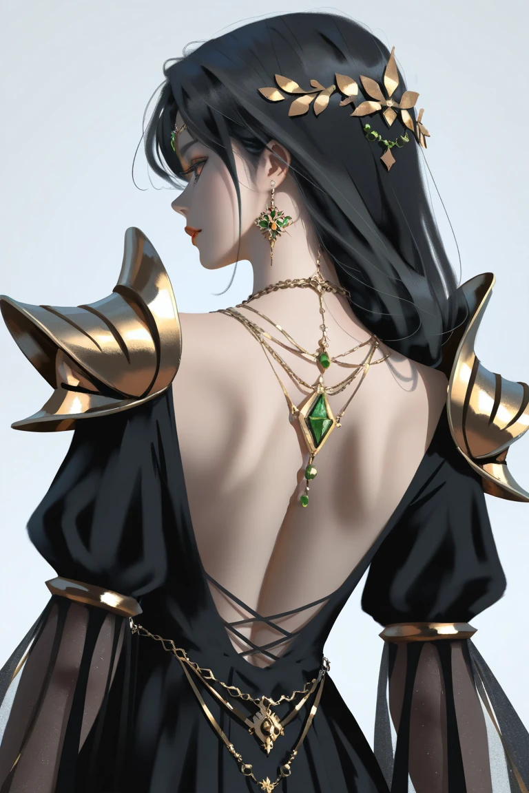 Long dark green hair, dark brown eyes, gloss lips, front look, close up, portrait, beautiful gold eyes, druid female, straight hair cut, clear skin, young years girl, adult girl, solo, very long hair, ankle length hair, handsome older WOMAN,Hyperresolution,accuracy,Detailed rendering,(Image of fine hair)(topquality)(Masterpieces of masters)(High degree of completeness)(A sense of atmosphere)tmasterpiece,Super detailed and super detailed(((half-body portrait)))(