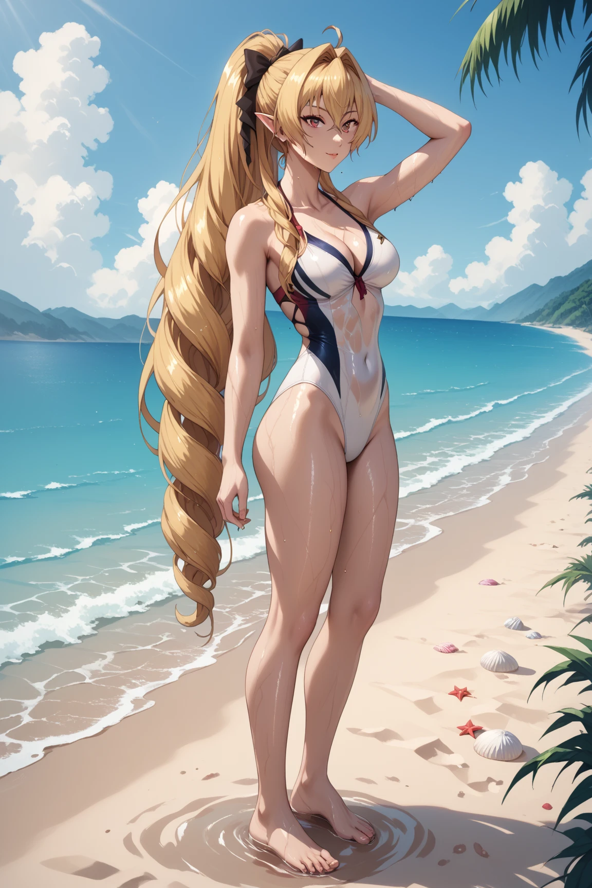 A woman in her thirties, with a tanned skin, short wavy chestnut hair, standing naked on the beach by the sea, basking in the golden sun, anime style, full body photograph --s2
The woman, in her prime of life, boasts a rich, maturing brown skin. Her short, wavy chestnut hair cascades around her shoulders, and she stands boldly before the vast expanse of the sea. The sun sets in the distance, casting its warm, golden glow on her muscular form as she embraces the breeze. Anime aesthetics bring her scene to life, making for an extraordinary photograph. --s2 (enhanced details: curves, post