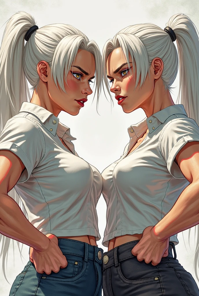 two women in bikinis are sitting on the beach, I flowed from Möbius out of the Aeon, bold arte linear, arte de linha intensa, inspirado em Rob Liefeld, various poses, perfect arte linear, beautiful sci - fi twins, arte linear, em poses de lutador, arte linear behance hd, in a mixed style of æon flow, twins, godesses, alta qualidade, super realista.