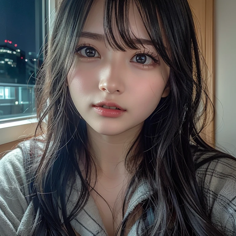 Japanese face,Beauty,Girl,Crying and laughing,Worried brow,Slanted Eyes,Fair skin,With bangs,Kuma,Big mouth