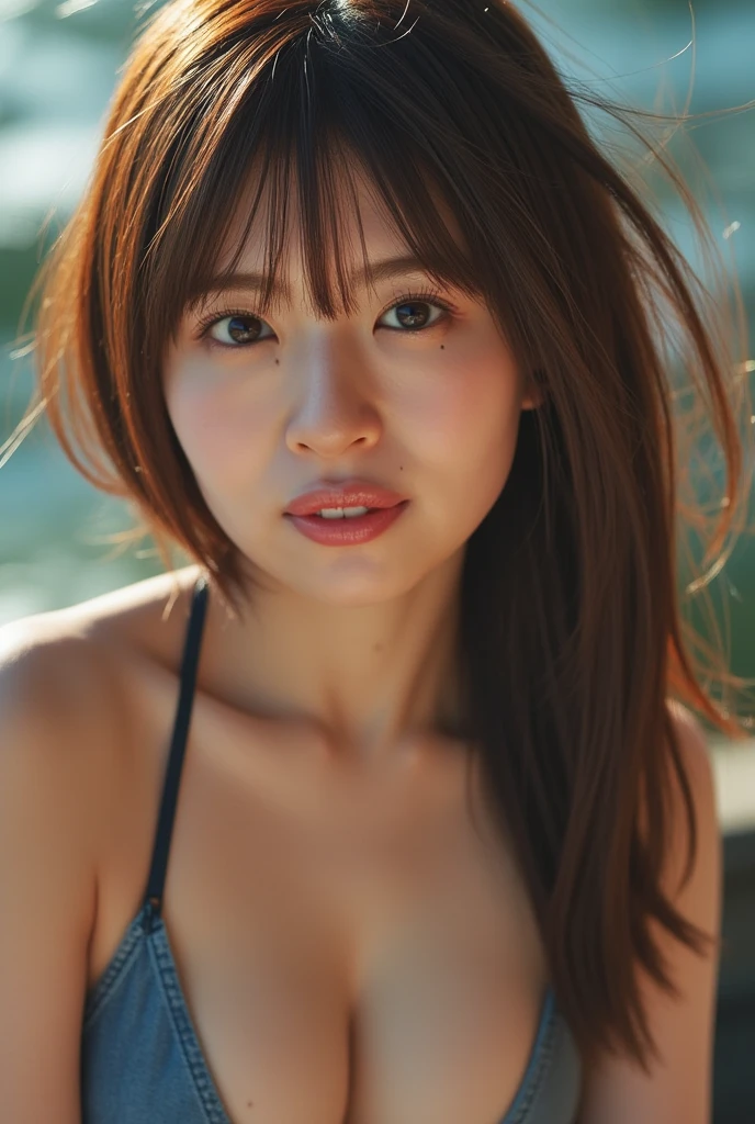(One Girl)、American Girl, Loire, Akame,, The long-haired, wearing bikini, smiling, Face wet with sperm