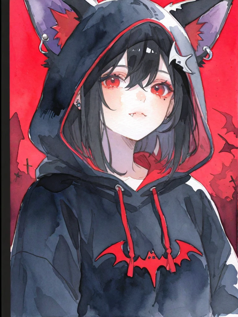 Demon 、
Smaller corner、Red and black gradient、Hair is entirely red、alone
