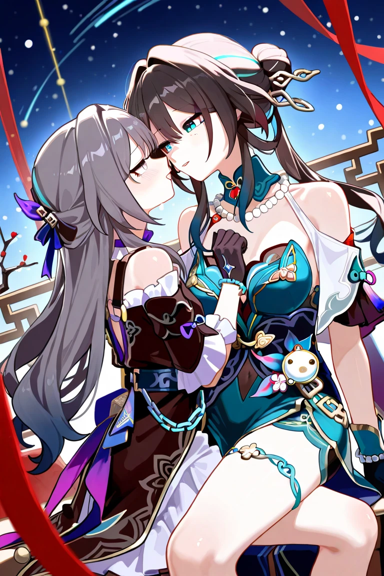 large crowd　majority　thick thighs　big chest　big breasts　Inside the love hotel　naughty look　spread legs　Drooping tongue　squatting herta \(honkai: star rail\), Ruan Mei | Honkai: Star Rail Two little girls　lesbian　Shell matching　Their pussies are in close contact with each other.　kiss　petting　Cunnilingus　Drool　breast milk　hug each other　Angle centered on the thigh