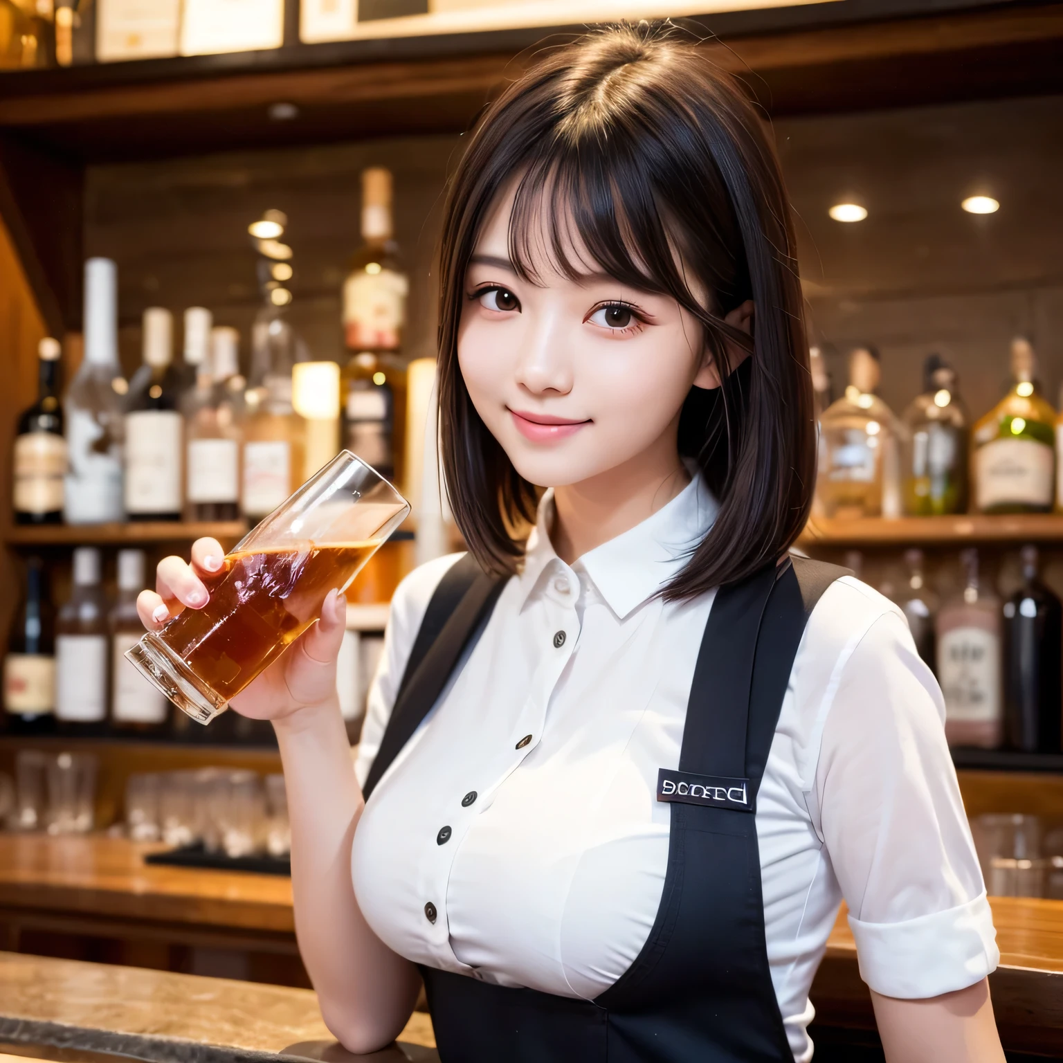 (Raw photo)、(ultra-detailliert)、(Oily shiny skin)、Night、Company year-end party、izakaya、drinking alcohol、shirt、Woman in her 30s with big breasts、Whip Body