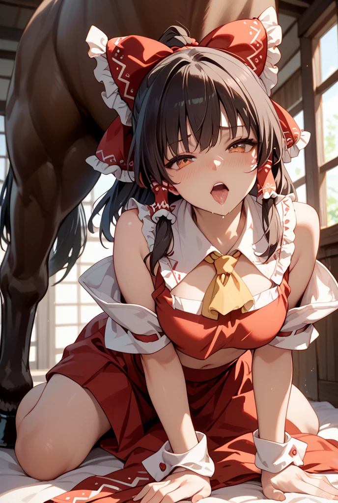 NSFW,masterpiece,Highest quality,High resolution,Super detailed,Nekone \(Utawarerumono\),Brown Hair、(Red Eye:1.3)、ribbon,Twin tails、ヘアribbon、Mole、目の下のMole,Small breasts,Fantasy World,Shopping Street,Alley,Japanese style,Removable sleeves,mini skirt,leotard,Half-naked,Open clothes,Embarrassed,blush,(Seduce),(Big man),(A man puts his hands on her waist and hugs her)