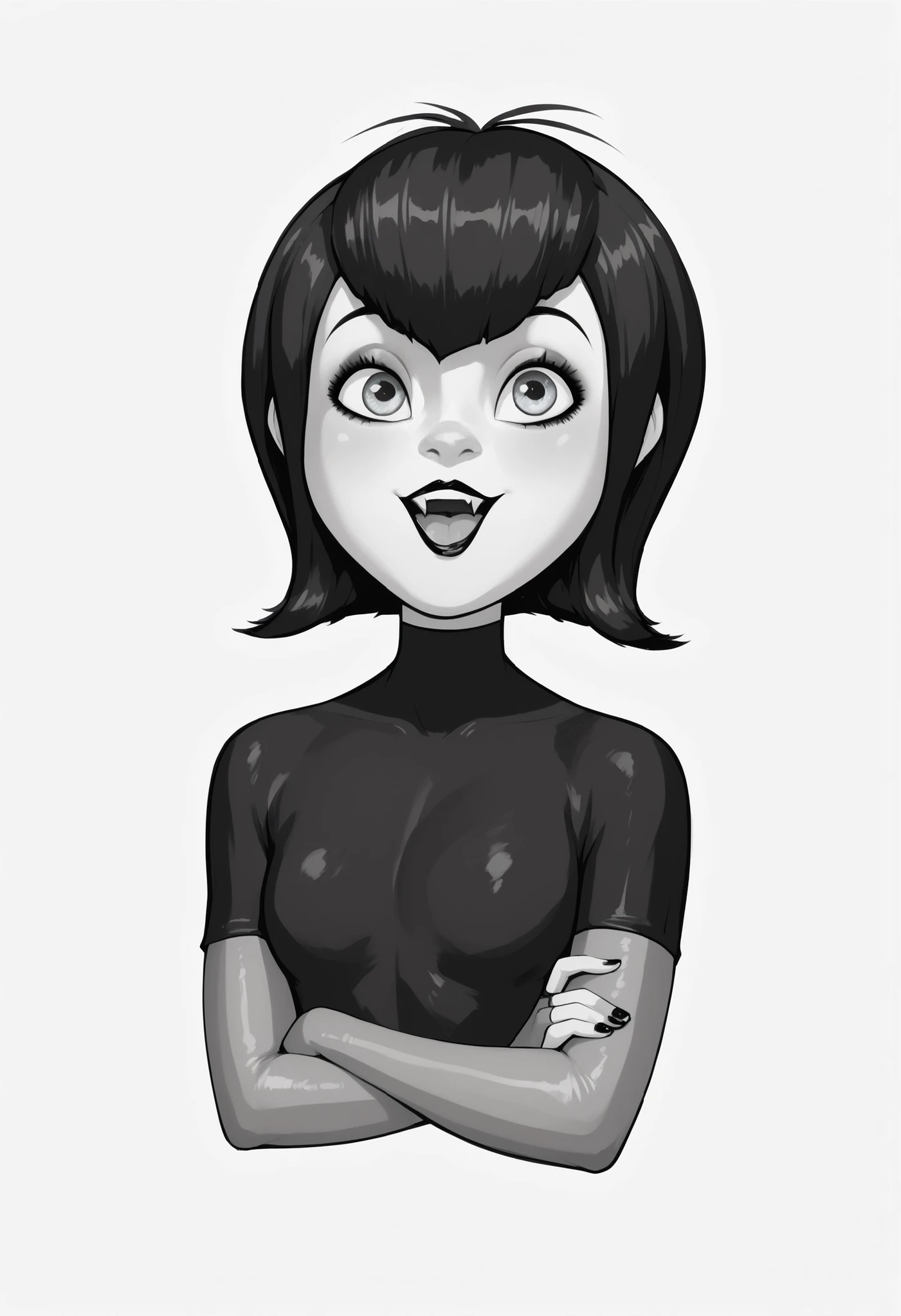 disney pixar style, black and white led pencil art style, mavis dracula, hotel transylvania, white background,