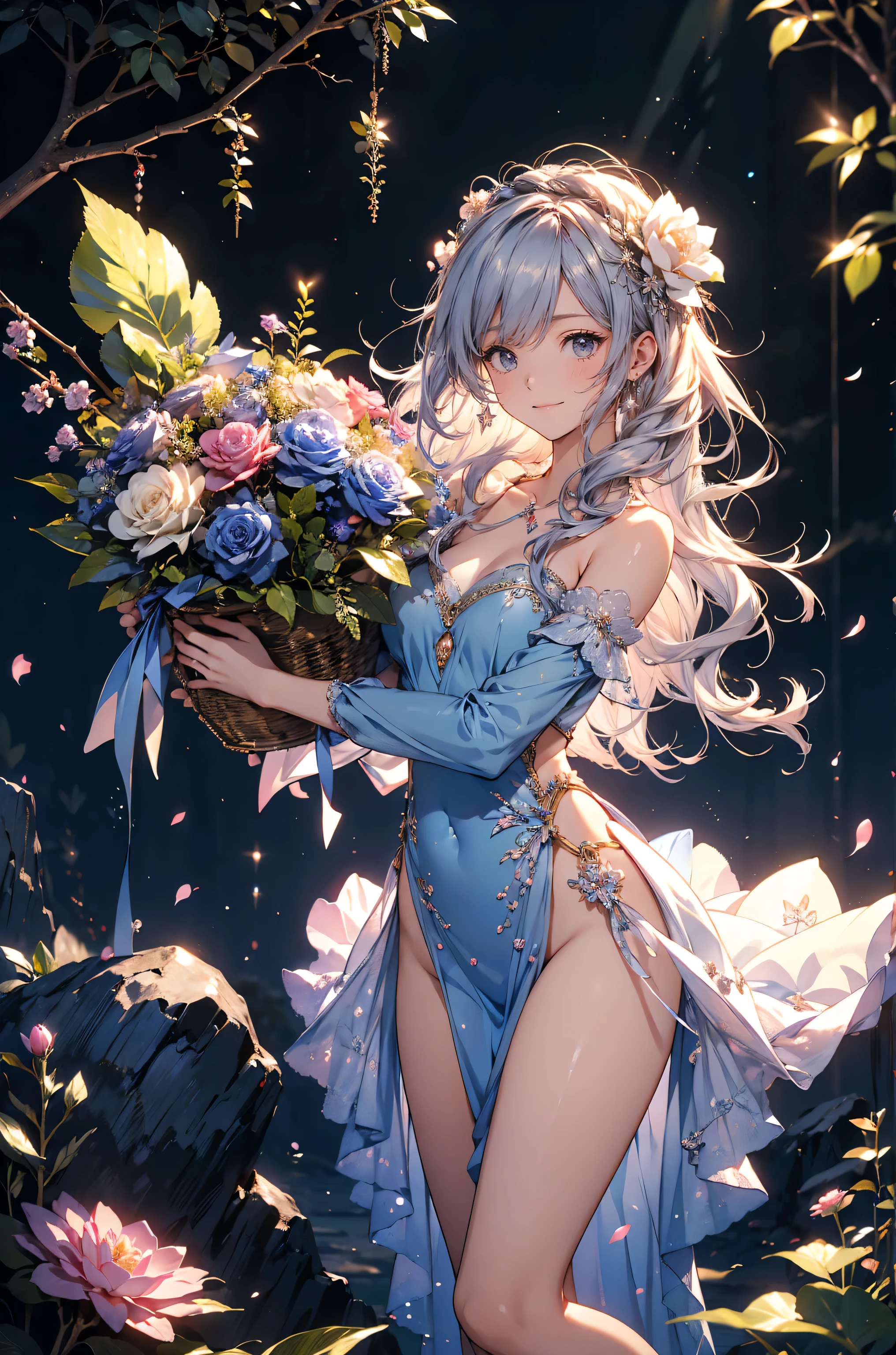 best quality !mystical 、( Bold Composition ) 1girl cute smile!smile! gentle gaze , beautiful 、Beautiful skin with a chest circumference of 130 、sexy、 Beautiful chest skin !BEAUTIFUL THIGS、beautiful legs ‼️ slender model figure、 music Healing simple lawn composition fantasy world、western fantasy style flower、風が吹く 花びら舞う beautiful 大きな滝 Beautiful Rose Hedge flower pot Many kinds of flowers Mr..々flower 、
Keep it simple beautiful brilliance 、long silver blue hair、The strongest beautiful decorative flower sexy see-through bodystocking、 calm atmosphere 、昼 petals、 open 、 Beautiful young body 、 big 胸 、beautiful skin, 、beautiful brilliance, high definition depiction , Realistic Fantasy Romanticism ,, ultimate beauty moving!high resolution,