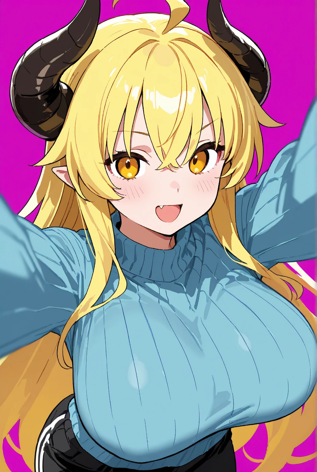score_9, score_8_up, score_7_up, score_6_up, score_5_up, score_4_up,
gradient background,
refraction, caustics, rim lights, backlighting, bloom, abstract background, gradient background, yellow background, blue background, multicolored background,
BREAK
source_anime, sky, sunlight, sunbeam, clouds, light particles, particle effects, sparkle background,
BREAK
1girl, solo, long hair, gold hair, smile, :d, happy, open mouth,
blush, bangs, light green eyes, :3, messy hair, hair between eyes,
animal ears, dog ears, dog tail, dog girl,
collar, bell, large breasts,
thighhighs, fingerless gloves, elbow gloves, shrug \(clothing\), white shirt, skirt, midriff peek,
looking at viewer, dynamic pose, leaning forward, reaching towards viewer, pointing at viewer,
<lora:OnonoImoko-v1-PDXL:1>