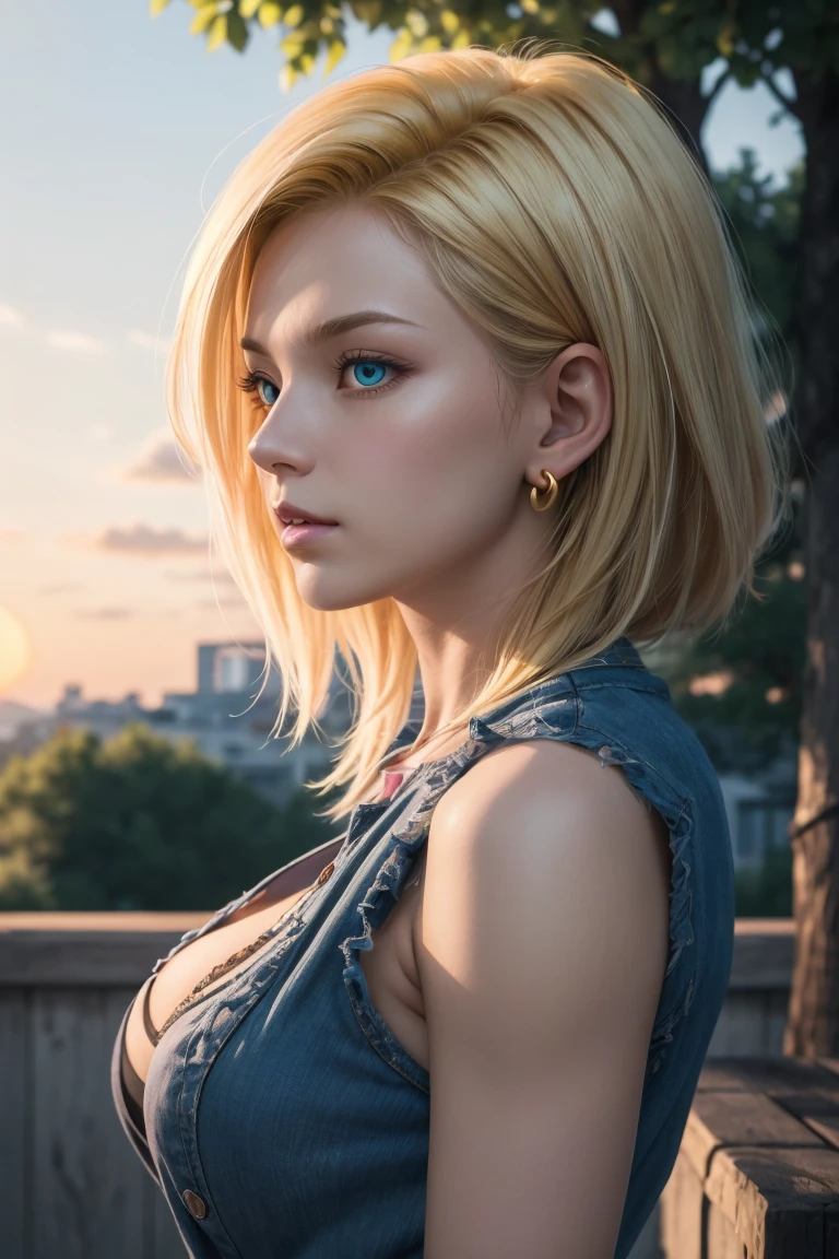 first portrait, sexy SSpelo rubio, parted lips, lips, casual wear, looking at the viewer, forest background, evening lights, Realistic busty