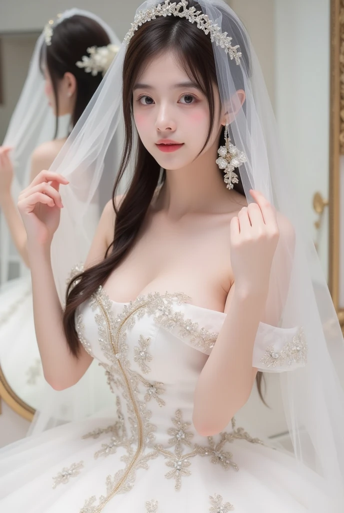 huge tit,Sheer tulle sheer wedding dress。