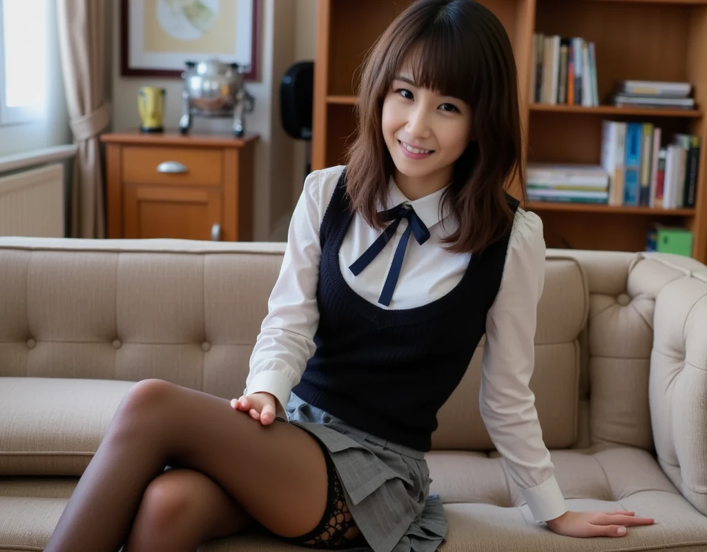 highest quality、超A high resolution、sharp focus、広い is written in depth、(excellent anatomy:1.2)、(Photoreal:1.4)、(1 Japanese office lady:1.3)、Black Business Closer Rack Blazer、gray tight skirt、high heels、narrow side、thin thighs、physically thin、short hair、((looking at the viewer))、 looking at camera、on the couch in the conference room、((lying on your back))、((spread your legs:1.4))、(Upskirt:1.3)、(woman lifting up her skirt)、laughter:.0.6、detailed face、fine skin texture、fine fabric texture、(beautiful female genitals、Emphasis on female genitalia、A woman showing off her female genitals、Photos focused on female genitalia、from below撮った)、(from below)、((close-up of crotch:1.48))、((Low position shooting:1.45))