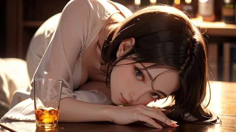 (Best quality, 8k, 32k, Masterpiece, UHD:1.2) "Generate a captivating artwork featuring a young Japanese girl model with short, sleek black hair styled in a chic bob haircut. Envision her bathed in dramatic cinematic lighting, creating an atmosphere of allure and mystery. Emphasize a romantic aesthetic vibe, showcasing the model in a poised and elegant pose that evokes a sense of intimacy and sophistication. Utilize warm and soft tones to enhance the romantic ambiance, and consider incorporating elements like flowing fabrics or flowers to add a touch of ethereal beauty. Capture the essence of romance and beauty through the model's expression, the play of light and shadows, and the overall aesthetic, creating a visually compelling and emotionally resonant piece." (perfect eyes), flawless skin, flawless face, cinematic, tight body, ((well-proportion female hands))