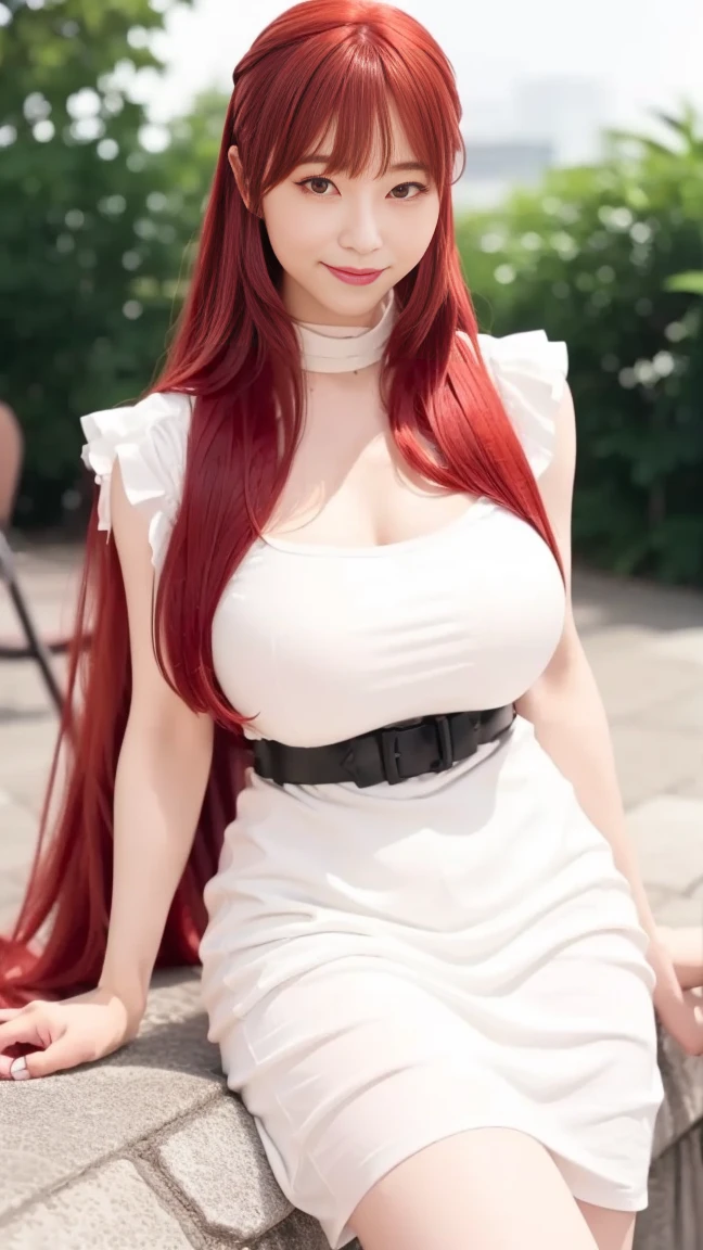 (best quality,4k,8k,highres,masterpiece:1.2),ultra-detailed,(realistic,photorealistic,photo-realistic:1.37), a close up of a woman with long red hair wearing a black shirt, red waist-long hair, she has long redorange hair, anime style character, she has red hair, official character art, female anime character, with red hair, she has long orange brown hair, anime woman