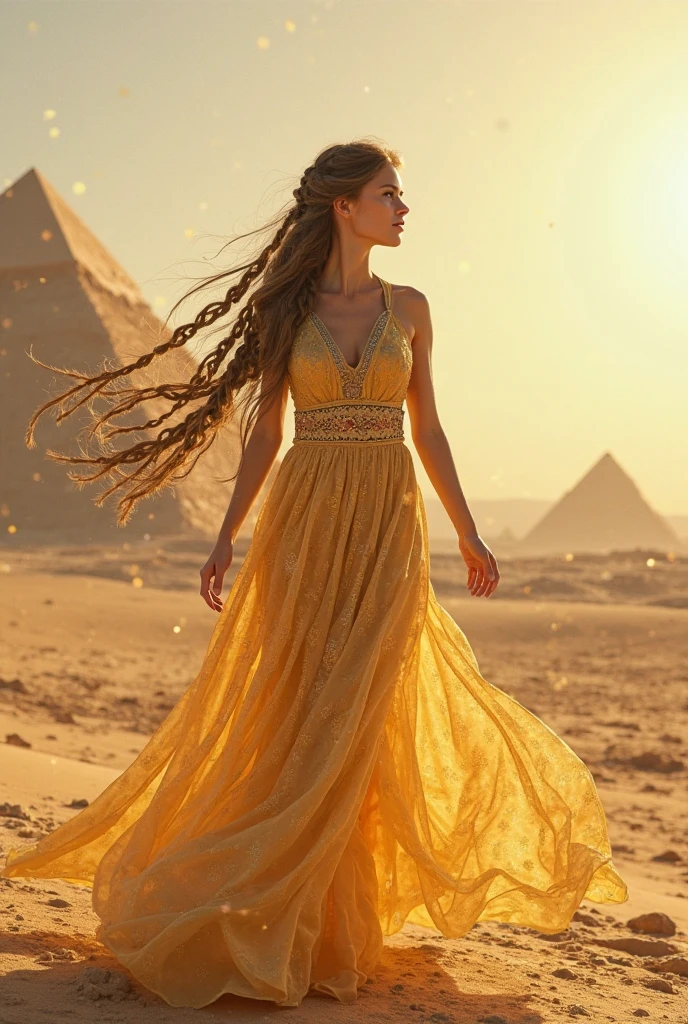 an Egyptian girl with long dark blonde wavy hair