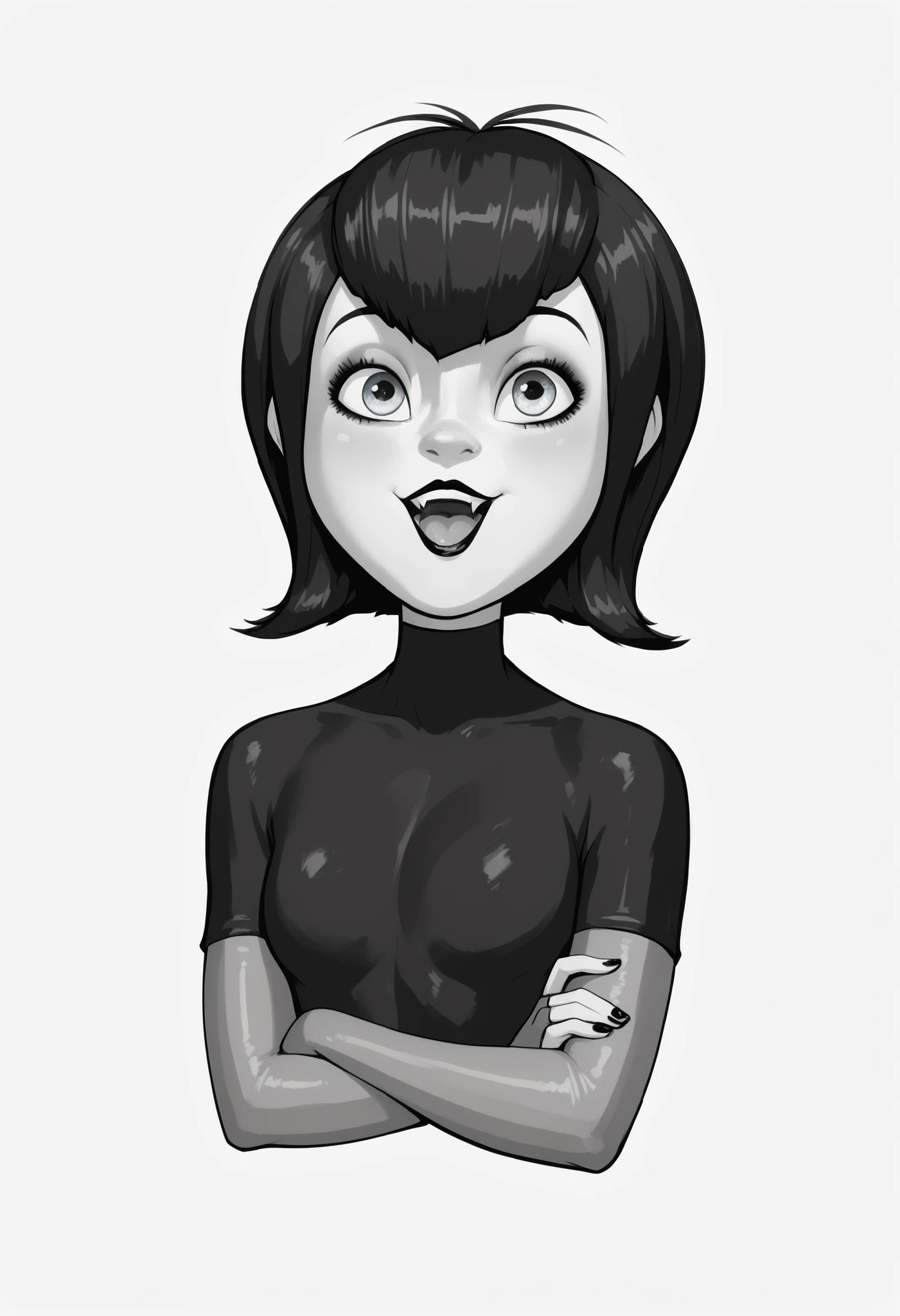 disney pixar style, black and white led pencil art style, mavis dracula, hotel transylvania, white background,