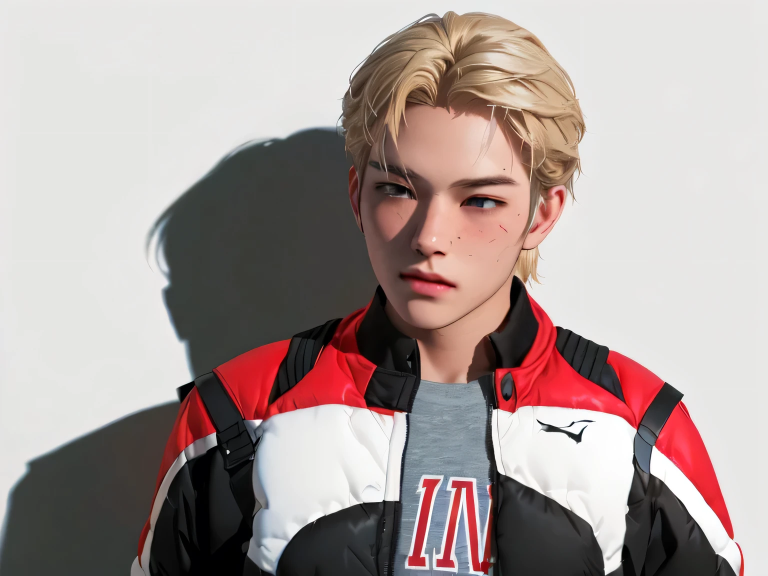 blond man with a tie and jacket posing for a picture, akira moto, as a character in tekken, jett from valorant, akihiko yoshida. unreal engine, realistic anime 3 d style, kamen rider character, xqc, Kim taehyung, in the style of akira, inspired by Hiroshi Honda