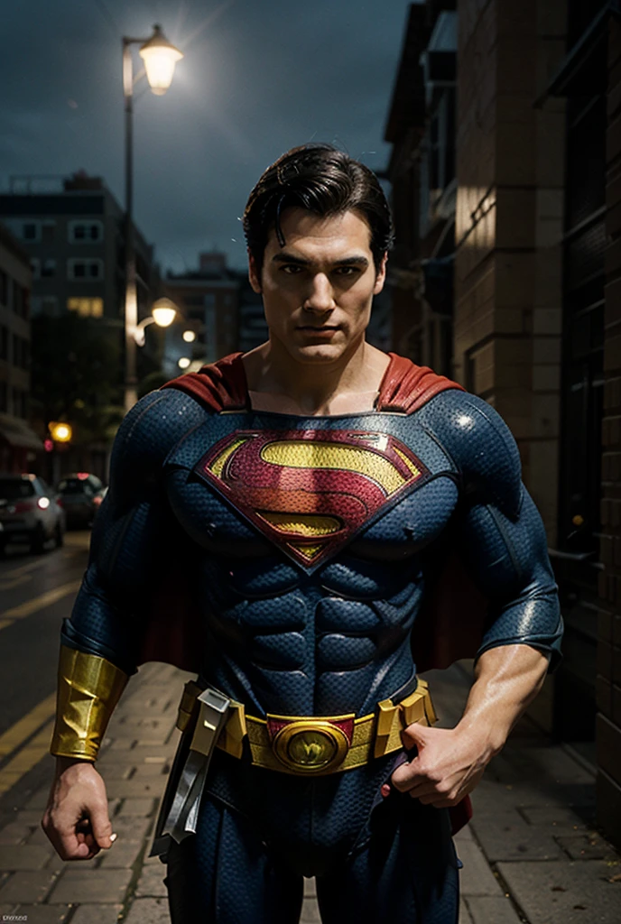 Superman flying over a bustling city