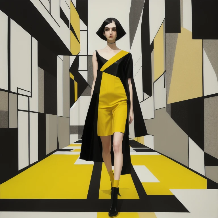 Pop art, hyper-black model in the streets of new-york, collage, goldblocks, brutalism --auto --s2