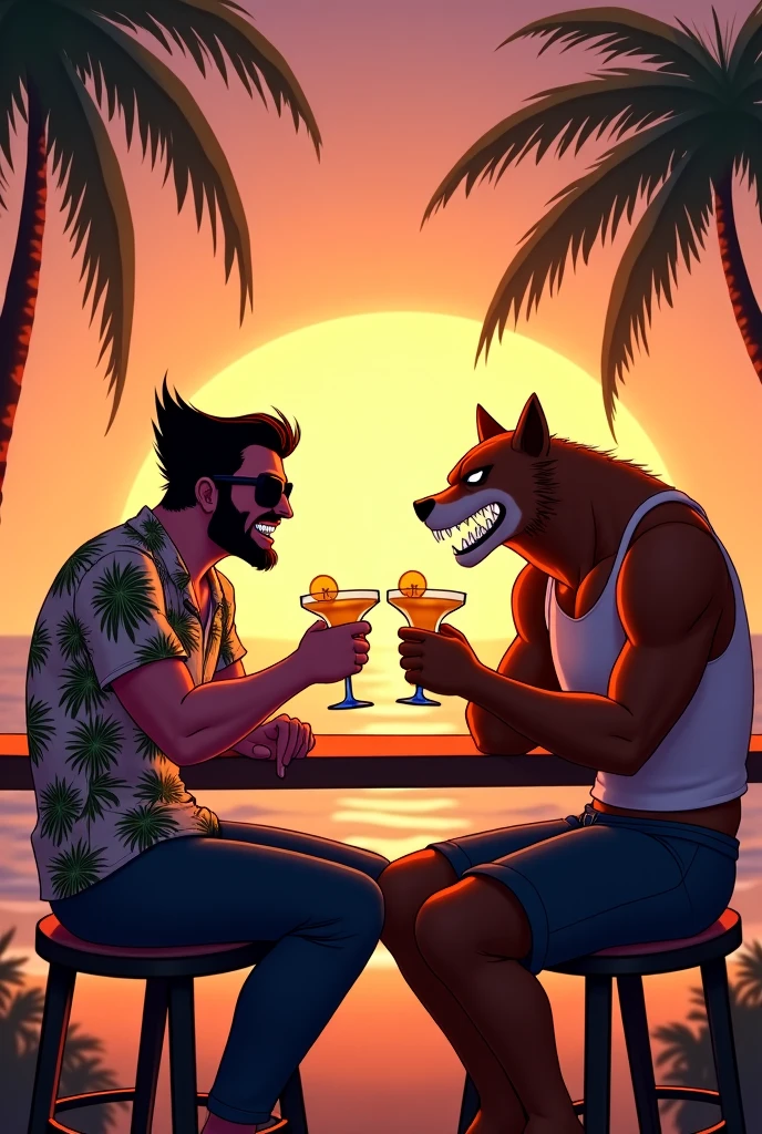 Rhinos, duo, male people，shaggy，Furry，burly build，2boy，macho father tying (((fundoshi))) ((detailed bulge)) showing toes, showing son in trunks, leg crossed, his adult son laying on beach towel, nervous, bashful, burly build，Male crotch，perspired ((irate)), show sole, big feet, resting, ((feet at camera)), vred，e621, Caribbean beach
