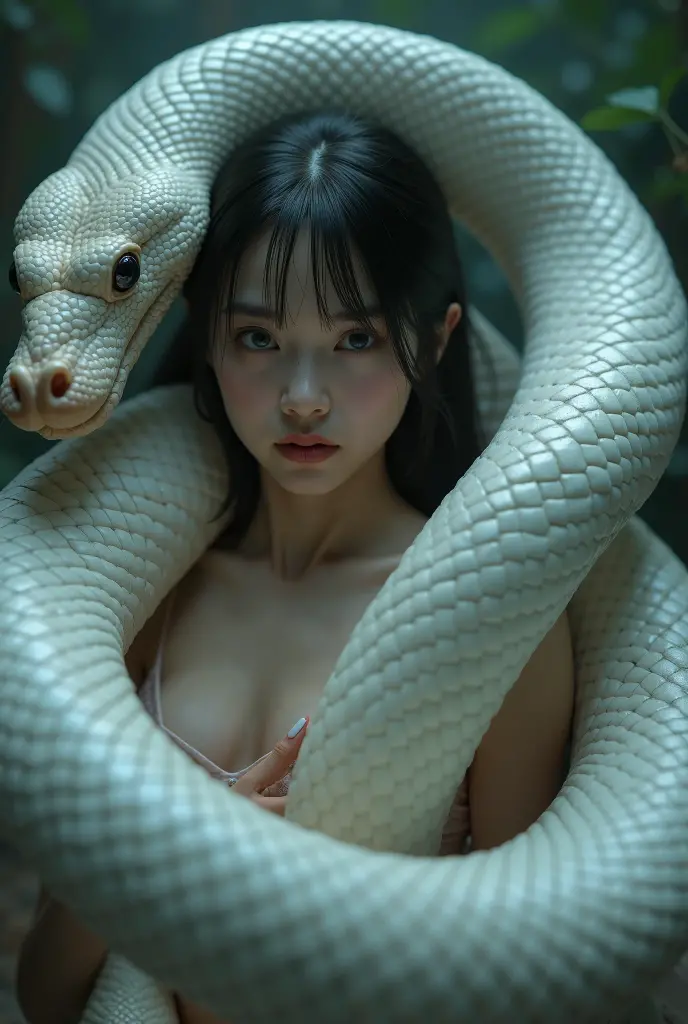 Draw a black-haired Asian girl about . Below the neck is the body of a slug, and the head is the black-haired Asian girl. The slug and the girl are merged into a "slug man", and slug slime will be left wherever the slug body passes.