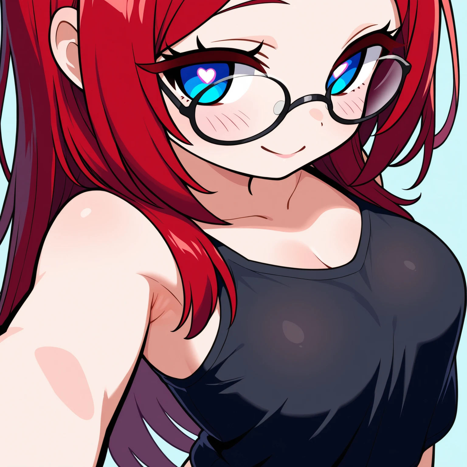 beauty Married Woman Age 30 red hair long hair charming glamour tank top sexy selfie My eyes smile narrows her eyes glasses
