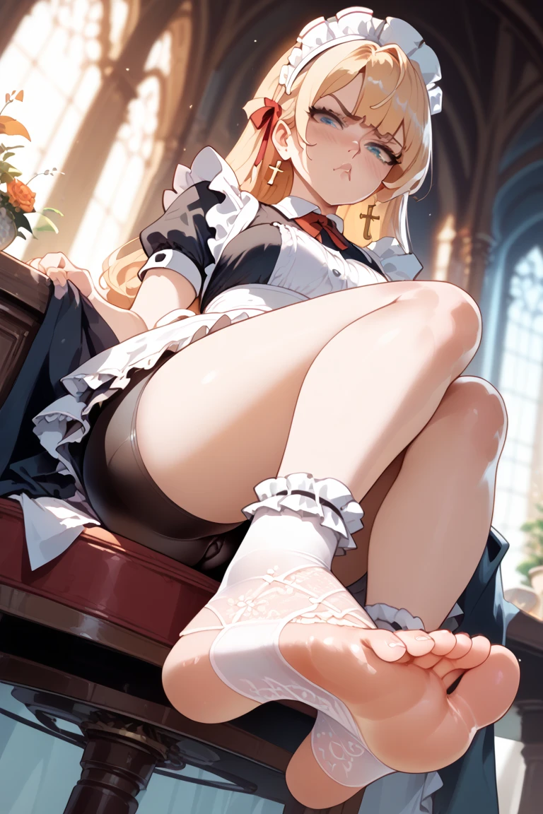 nsfw, (masterpiece, top quality, best quality, highly detailed:1.6), extremely detailed CG unity 8k wallpaper, strong facial expression, (sharp eye:1.2), (scowl:1.1), (embarrassed,blush:1.3), (steam:1.5), (wet:1.1), (sweat:1.1), (trembling:1.3), (open mouth, wavy mouth:1.4), (harf open eyes:1.5), (feeling weak:1.5), (shoot from front, looking at viewer:1.2), (squatting, skirt lift, clutching skirt:1.5), (castle bedroom balcony:2), (1 woman, Princess, indoor, White princess dress, silver tiara:1.4), (Unsurpassed gorgeous rococo victorian gown with voluminous hoop skirt and long hems, PRİNCESS style skirt), (bravery crying, sobbing:1.5), White high-heels, (long hair, Blonde hair, pubic hair, Blonde:1.5), (woman trembling with sexual climax:1.5), colorful, full body, wide shot, perfect composition, (chrotch, pussy, urethra, panty, panties), urination, incontinence, piss, peeing self, A lot of pee, having an accident, pee running down legs, panties around one leg, (((pee stream))), (pee puddle), wetting herself, pee stain, peeing, blush, trembling, embarrassed, large breasts, Yellow pee, ((leaking pee)), Shaking one's shoulders, Breaking a sweat on forehead, puddle of pee, Pee at your feet, Pee spread on the floor, Pee stains, Dripping pee between my legs, Feet wet from pee, Pee-covered feet, Pee at your feet, want to pee, about to pee, Full bladder, Pee-soaked dress, Pee-soaked high-heels, natural makeup, A pair of partially removed panties is hanging around one of her ankles,