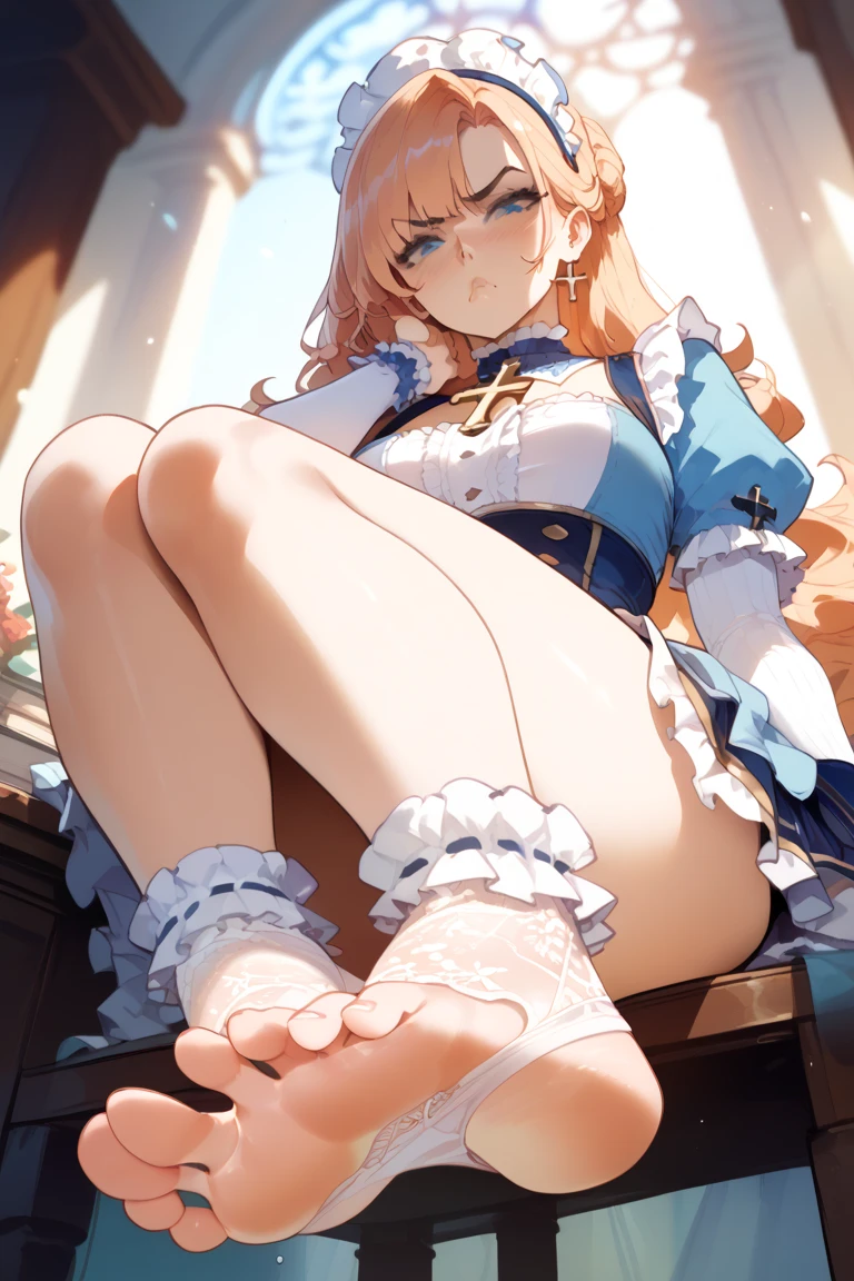 nsfw, (masterpiece, top quality, best quality, highly detailed:1.6), extremely detailed CG unity 8k wallpaper, strong facial expression, (sharp eye:1.2), (scowl:1.1), (embarrassed,blush:1.3), (steam:1.5), (wet:1.1), (sweat:1.1), (trembling:1.3), (open mouth, wavy mouth:1.4), (harf open eyes:1.5), (feeling weak:1.5), (shoot from front, looking at viewer:1.2), (squatting, skirt lift, clutching skirt:1.6), (castle bedroom balcony:2), (1 woman, Princess, indoor, White princess dress, silver tiara:1.4), (Unsurpassed gorgeous rococo victorian gown with voluminous hoop skirt and long hems, PRİNCESS style skirt), (bravery crying, sobbing:1.5), White high-heels, (long hair, Blonde hair, pubic hair, Blonde:1.5), (woman trembling with sexual climax:1.5), colorful, full body, wide shot, perfect composition, (chrotch, pussy, urethra, panty, panties), urination, incontinence, piss, peeing self, A lot of pee, having an accident, pee running down legs, panties around one leg, (((pee stream))), (pee puddle), wetting herself, pee stain, peeing, blush, trembling, embarrassed, large breasts, Yellow pee, ((leaking pee)), Shaking one's shoulders, Breaking a sweat on forehead, puddle of pee, Pee at your feet, Pee spread on the floor, Pee stains, Dripping pee between my legs, Feet wet from pee, Pee-covered feet, Pee at your feet, want to pee, about to pee, Full bladder, Pee-soaked dress, Pee-soaked high-heels, natural makeup, A pair of partially removed panties is hanging around one of her ankles,
