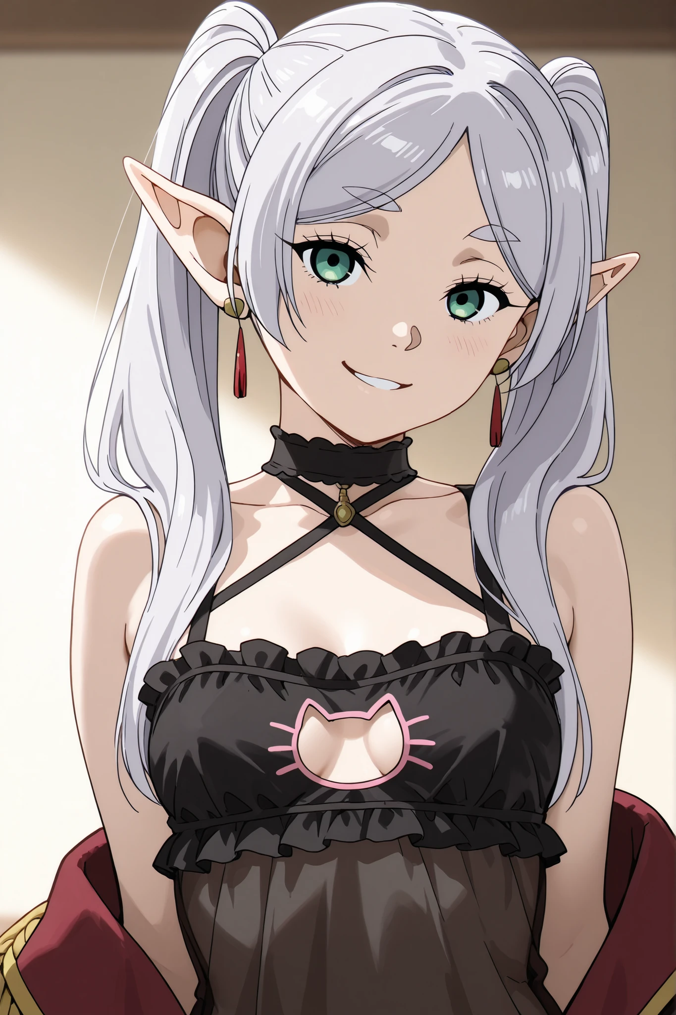 lora: frieren smirking in suit small breasts little cleavage perfect lora: cat lingerie - clothing