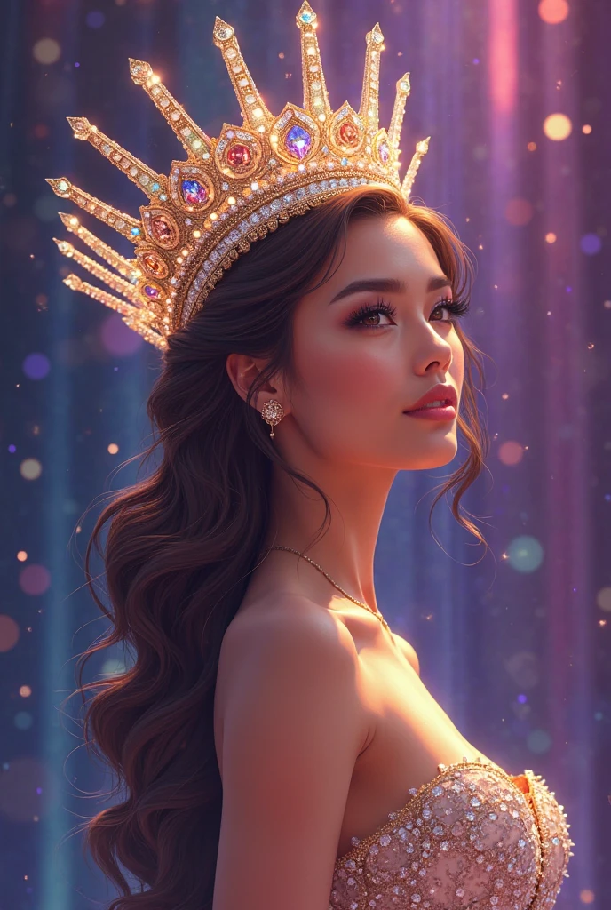 offcial art， Unity 8k wallpaper， Hyper-detailing， tmasterpiece， best qualtiy， A woman who is， （The is very detailed）， （RAW photos， best qualtiy）， （realisticlying， realisticlying：1.3）， k hd， Open Your Mouth Lightly， Ultra detailed complex 3D rendering of the face， （huge tit：8.8）， （highly detailedskin：1.2）， （Expose pervert：1.1）， White skin of the，  brunette color hair， eBlue eyes， long whitr hair， （ （Clear silk pink string microbikini））， dynamic angle， Mysterious expressions，fire glow effect, Fantasy background， edge lit， Sideslit， cinematric light， hyper HD， 8K， filmgrain， Best shadow， Light particles， detailed skin textures，详细的脸， Complicated details， super detailing， brightly,（beautiful huge crown with detail）），shinning eyes，Long purple cloak，fanciful，（Realistis），