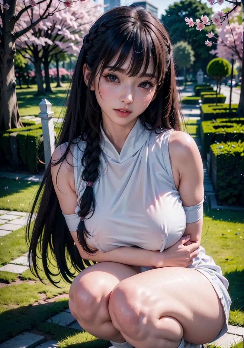 Skysky,daysies,suns,Strong edge light,On a meadow,nipple play_CG,girl,Alone,alternate hair lengths,ahoge,light blush,Long eyelashes,Water-colored eyes,looking at viewert,nedium breasts,Large breasts,Moles on the breast,Bare legged,tmasterpiece,Best quality at best,tmasterpiece,Best quality at best,offcial art,extremely detaild的 CG unified 8k wallpapers,wedding gown:Chinese dress:0.3,expose feet